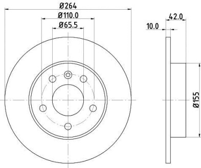 Диск тормозной зад. (264x10) Opel Combo 1.7CDTI 04 Hella Pagid 8DD 355 106-111