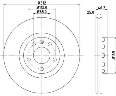 Диск тормозов. P Audi A4,A6Skoda Superb 1,8T-2,8 04.97- (312x25 Hella Pagid 8DD 355 107-521