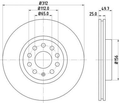 Диск гальмівний перед. Audi A3 13-/VW Caddy 04-/Seat Leon 05-/Passat 05- Hella Pagid 8DD355109521