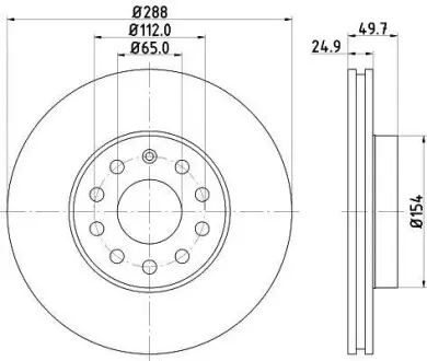 Тормозной диск передний 288X25 Audi A3 1.6-3.2 V6 quattro 05.03- Hella Pagid 8DD 355 109-581
