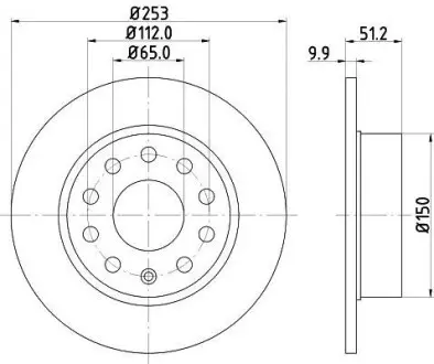 Гальмівний диск задній 255mm Audi A3/A4/A6 05-/ VW Caddy III/Eos/Golf V,Skoda Octavia 04- Hella Pagid 8DD 355 109-601 (фото 1)