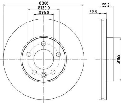 Диск тормозной перед. VW T-5 03-(308x29,5mm) 16" диск Hella Pagid 8DD 355 109-661