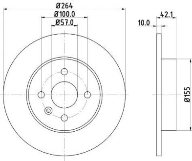 Диск тормозной зад. 264x10x42.2 Opel Meriva 1.6I 16V, 1.7DTI/CDTI, 1.8 03.05- Hella Pagid 8DD 355 110-271