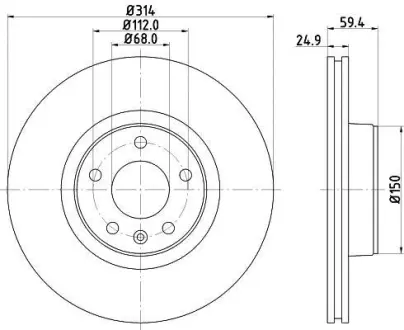 Диск гальмівний з покриттям PRO передній Hella Pagid 8DD355111121