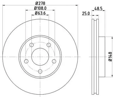Диск тормозной передний Ford Focus II 04-/C-Max 03-/Volvo S40/V50 04- (278 X 25) Hella Pagid 8DD 355 112-171