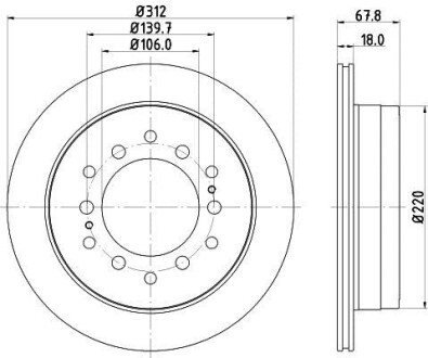 Гальмівний диск зад. Cruiser 300/80/90/Prado/Lexus GX 01-10 3.0-4.7 (PRO) Hella Pagid 8DD355114-861