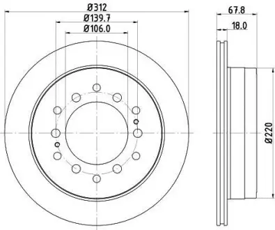 Гальмівний диск зад. Cruiser 300/80/90/Prado/Lexus GX 01-10 3.0-4.7 (PRO) Hella Pagid 8DD355114-861