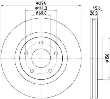 Тормозной диск перед. Jeep Compass, Patriot 07-13 Dodge Avenger 08-13, Caliber 07-12, Chrysler Sebring 07-10 Mitsubishi Outlander 07-12, Lancer GT, GTS 08-13 Hella Pagid 8DD 355 115-911