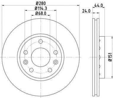 Ø 280mm Диск гальмівний перед. Dacia Duster/Renault Megane III/Scenic III 1.4-2.0 08- (280X24) Hella Pagid 8DD 355 116-151