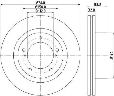 Гальмівний диск перед. Lexus LX570/Toyota Land Cruiser VII (J200) 4.5TD 08- Hella Pagid 8DD 355 116-551