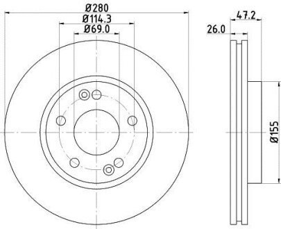 Диск гальмівний з покриттям PRO; передн. Hella Pagid 8DD355118151