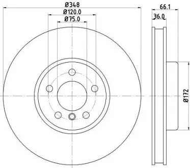 Диск гальмівний передній лівий BMW 5 (F07, F10, F11, F18), 6 (F12, F13, F06), 7 (F01, F02, F03, F04) 3.0/3.5/4.0D 09- Hella Pagid 8DD 355 119-261