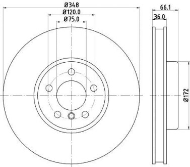 Диск гальмівний перед. правий BMW 5 (F07, F10, F11, F18), 6 (F12, F13, F06), 7 (F01, F02, F03, F04) 3.0/3.5/4.0D 09- Hella Pagid 8DD 355 119-271 (фото 1)