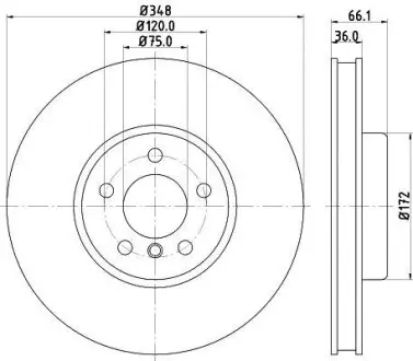 Диск гальмівний передній правий BMW 5 (F07, F10, F11, F18), 6 (F12, F13, F06), 7 (F01, F02, F03, F04) 3.0/3.5/4.0D 09- Hella Pagid 8DD 355 119-271