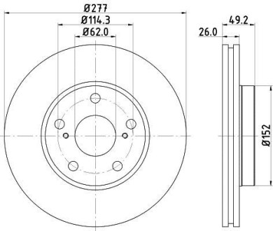 Диск гальмівний перед. TOYOTA AURIS, AURIS SPORTS, COROLLA 1.2-1.8H 10.12- Hella Pagid 8DD 355 119-661