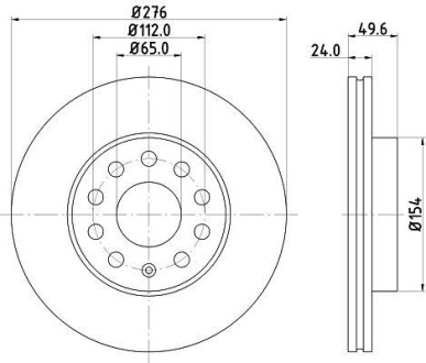 Диск тормозной передн. вентиль. (276mmx24mm) AUDI A3 1.0 TFSI/1.0 TSI/1.2 TFSI/1.2 TSI/1.4 GTE Hella Pagid 8DD 355 122-721