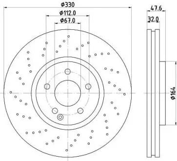 Диск гальмівний (High Carbon) передній MB E (W211), S (W220) 3.0-5.5 09.02-07.09 4-matic Hella Pagid 8DD 355 128-151 (фото 1)