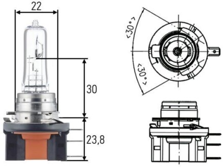 Лампа 12V H15 15/55W PGJ23t-1 HELLA 8GJ 168 119-001