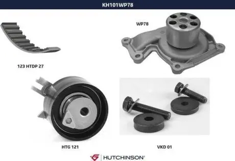 Помпа воды + комплект ремня ГРМ HUTCHINSON KH101WP78