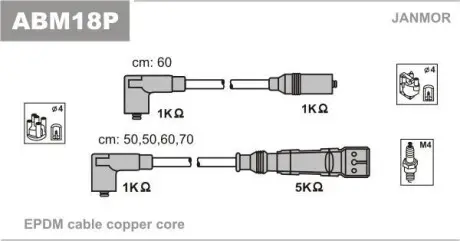 Дроти високовольтні (каучук) Golf /Jetta 1.3 84-91 Janmor ABM18P