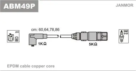Високовольтні дроти (каучук Copper) Audi A3 1.6/VW Bora 2.0 99-05/Caddy III 2.0 06-15/Golf IV 2.0 98-06 Janmor ABM49P (фото 1)