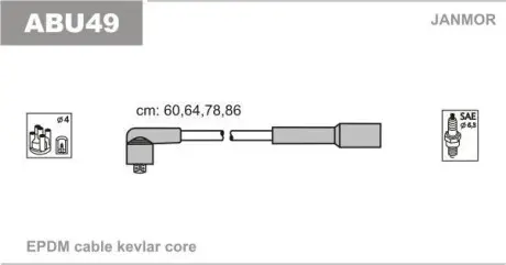 Комплект високовольтних проводів VW Bora/Golf 2.0 98-06 Janmor ABU49