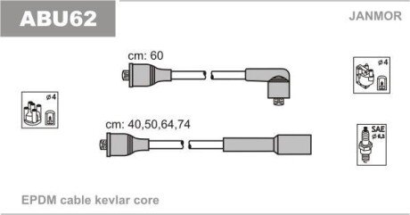 Дроти в/в (каучук Kevlar/L 60cm) VW Golf III-IV 1.6 /Seat Cordoba 1.6, Ibiza II 1.6, Toledo I 1.6 96-02 Janmor ABU62