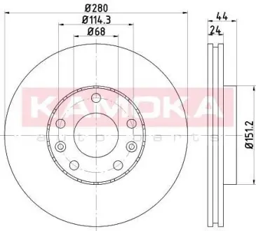 Гальмiвний диск фарбований переднiй 280mm Renault Megane/Laguna/Scenic 08- KAMOKA 1031043 (фото 1)