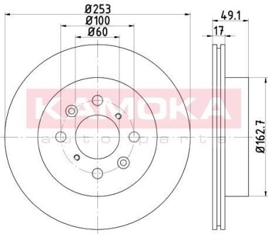 Гальмiвнi диски OPEL AGILA 00-07/SUBARU JUSTY 03-/SUZUKI IGNIS 03- KAMOKA 103204 (фото 1)