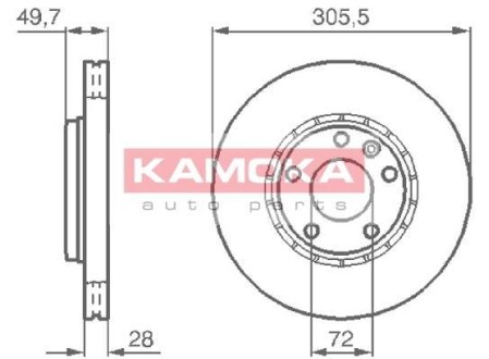 Гальмiвнi диски Renault Trafic/Opel Vivaro/Nissan Primastar 01- KAMOKA 1032408 (фото 1)