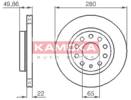 Гальмiвнi диски AUDI A3 03-/SKODA OCTAVIA 04-/VW GOLF V 03- KAMOKA 1032446 (фото 1)