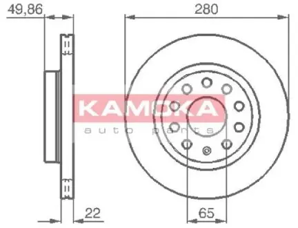 Гальмiвний диск AUDI A3 03-/SKODA OCTAVIA 04-/VW GOLF V 03- KAMOKA 1032446 (фото 1)