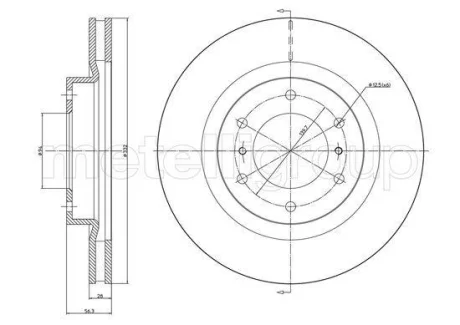 Диск гальмівний (передній) Mitsubishi Pajero IV 06- (332x28) (з вениляцією) (з покриттям) Metelli 23-1662C
