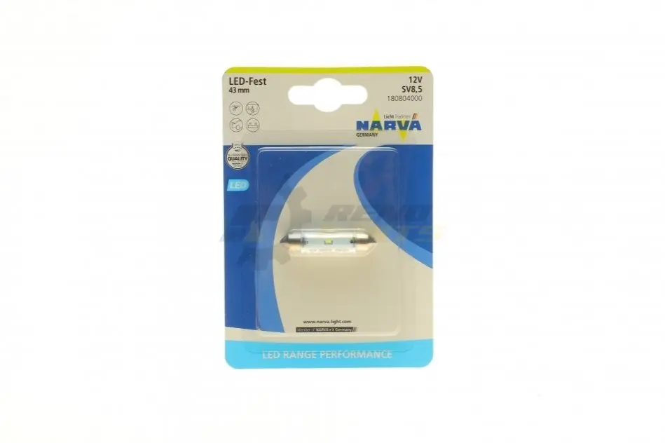Автолампа 12V 0,6W SV8.5 (9.8x43mm) Festoon (LED) (блистер/1шт) NARVA 180804000 (фото 1)