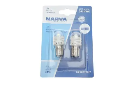 Автолампа P21/5W 12V 2.4/0.48W BAY15d LED (белая) (к-кт 2шт) NARVA 181474100