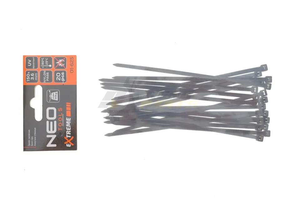 Стяжки кабельные EXTREME 3,6×150 мм, черные, 20 шт. NEO TOOLS 01-625 (фото 1)