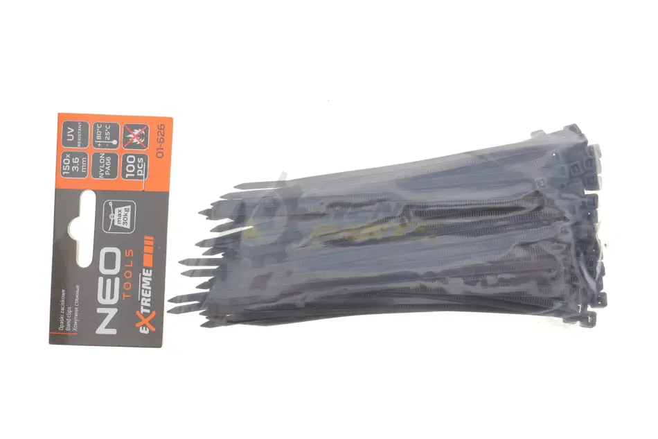 Стяжки кабельні EXTREME 3,6 × 150 мм, чорні, 100 шт. NEO TOOLS 01-626 (фото 1)