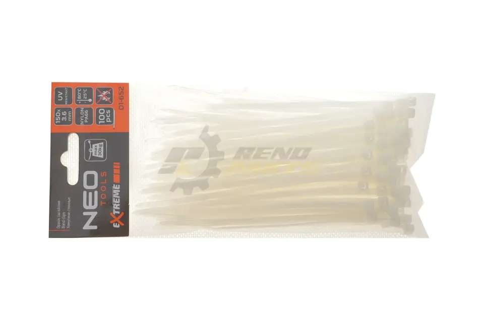 Стяжки кабельні EXTREME 3,6 × 150 мм, білі, 100 шт. NEO TOOLS 01-652 (фото 1)