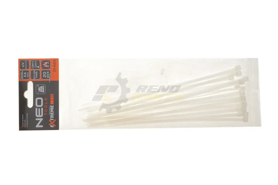 Стяжки кабельные EXTREME 3,6×200 мм, белые 20 шт. NEO TOOLS 01-653 (фото 1)