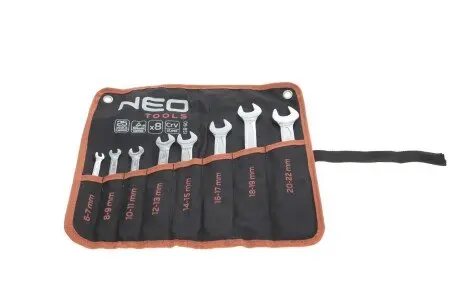 Ключі з відкритим зевом, двосторонні, 6-22 мм, набір 8 шт.*1 уп. NEO TOOLS 09-851
