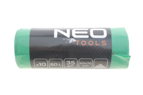 Мішки для сміття 60 л, зелені зі стрічкою, 35 мкм, 10 шт. NEO TOOLS 15-990
