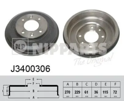 Тормозной барабан 0K2FA-26-251, 0K2FA26251 NIPPARTS J3400306 (фото 1)