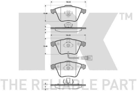 Гальмівні колодки Audi A3 Seat Leon Skoda Superb II VW Cc, Eos, Golf Plus, Golf V, Passat, Passat CC 1.2-3.6 05.03-12.16 NK 2247110 (фото 1)