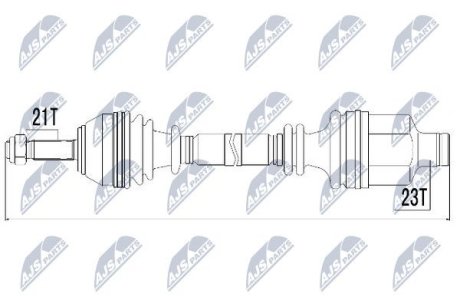 Піввісь права (на шплінт) Renault Clio II 1.1/1.2/16V/1.4/16V/1.5dCi/1.6/1.9D/dTi 98-, Kangoo 1.2/16V/1.4/1.5dCi/1.6 16V/1.9D/dTi 98- L:754/A:21/K:23/ABS:26 NTY NPW-RE-014 (фото 1)