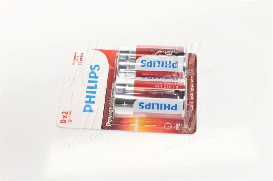 Батарейки цилиндрические, щелочные PHILIPS LR20P2B/10 (фото 1)