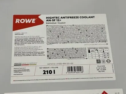 Антифриз (фіолетовий) G12/G12+ (210L) AN-SF 12+ HIGHTEC ANTIFREEZE (концентрат) ROWE 21014-2100-99