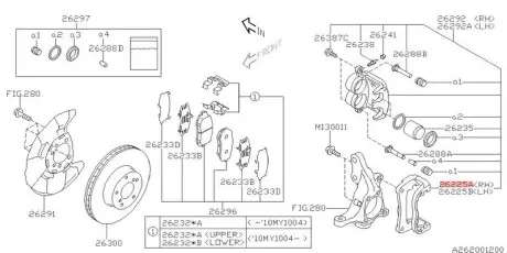 Скоба тормозного суппорта SUBARU 26225AG080