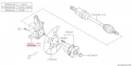Поворотный кулак передний левый SUBARU 28313AG030