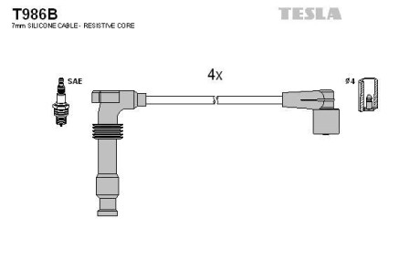 К-кт проводiв Chevrolett Lacetti/Opel Omega B (mot.C18XE/X18XE/X20XEV) TESLA T986B (фото 1)