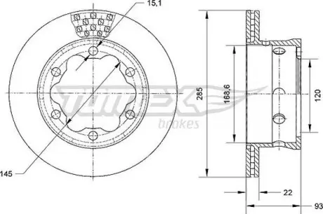 Тормозной диск MB Sprinter 408-416/VW LT 46 96- TOMEX 7025